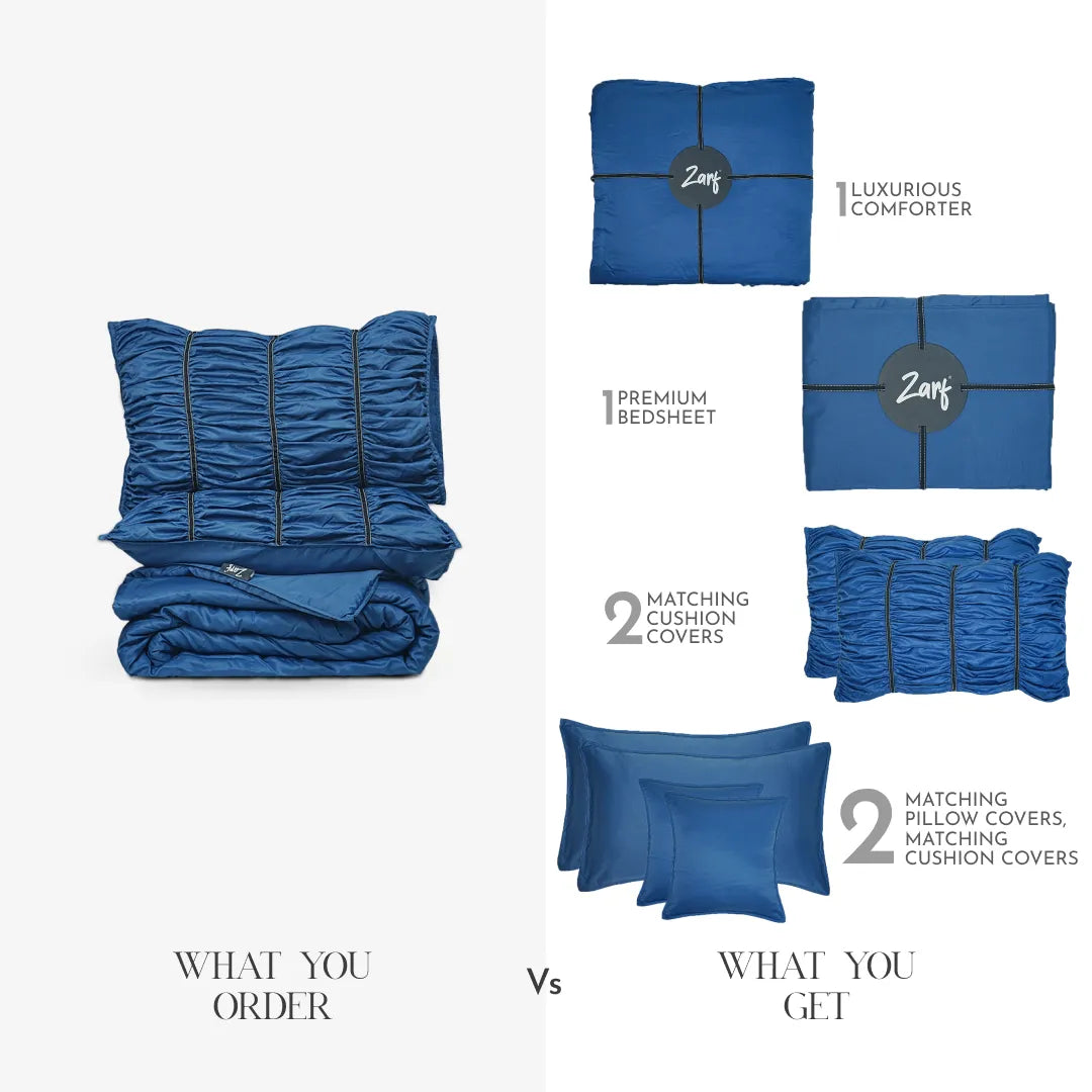 Zarf Italian Staple Weave Bedding Set Of 8 For Single Size Bed - Indigo