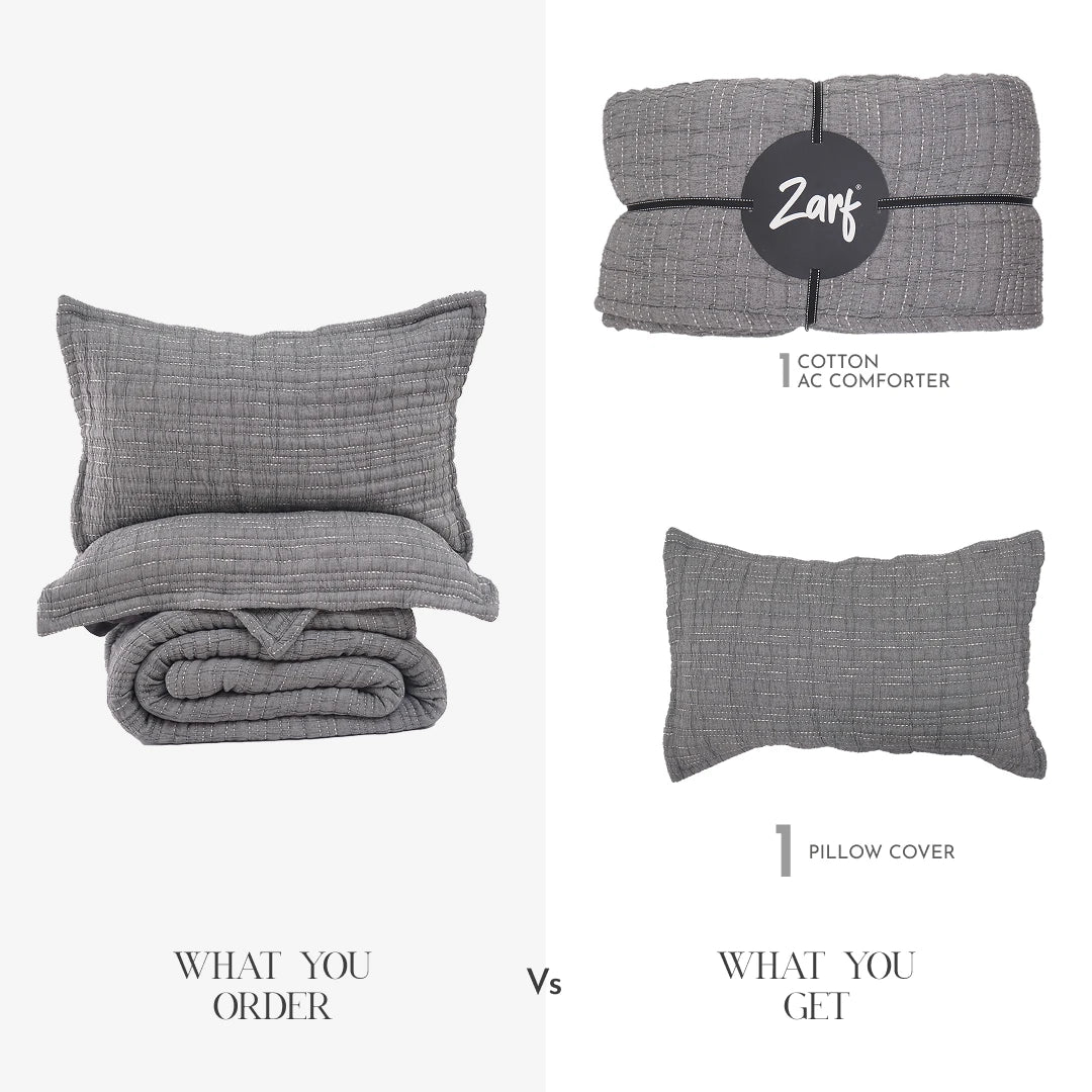 Zarf Baby Size Pure Cotton Cottage Comforter with 1 Pillow Case - Greyling