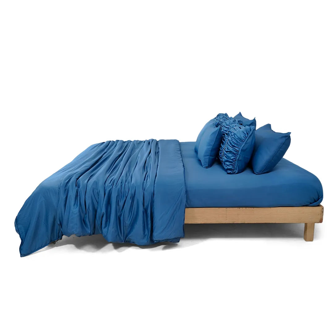 Zarf Italian Staple Weave Bedding Set Of 8 For Single Size Bed - Indigo
