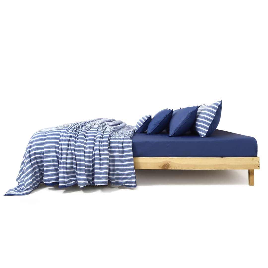 Linen Blend AC Comforter With 2 Pillow Cases and 1 Breakfast Pillow - Seafarer