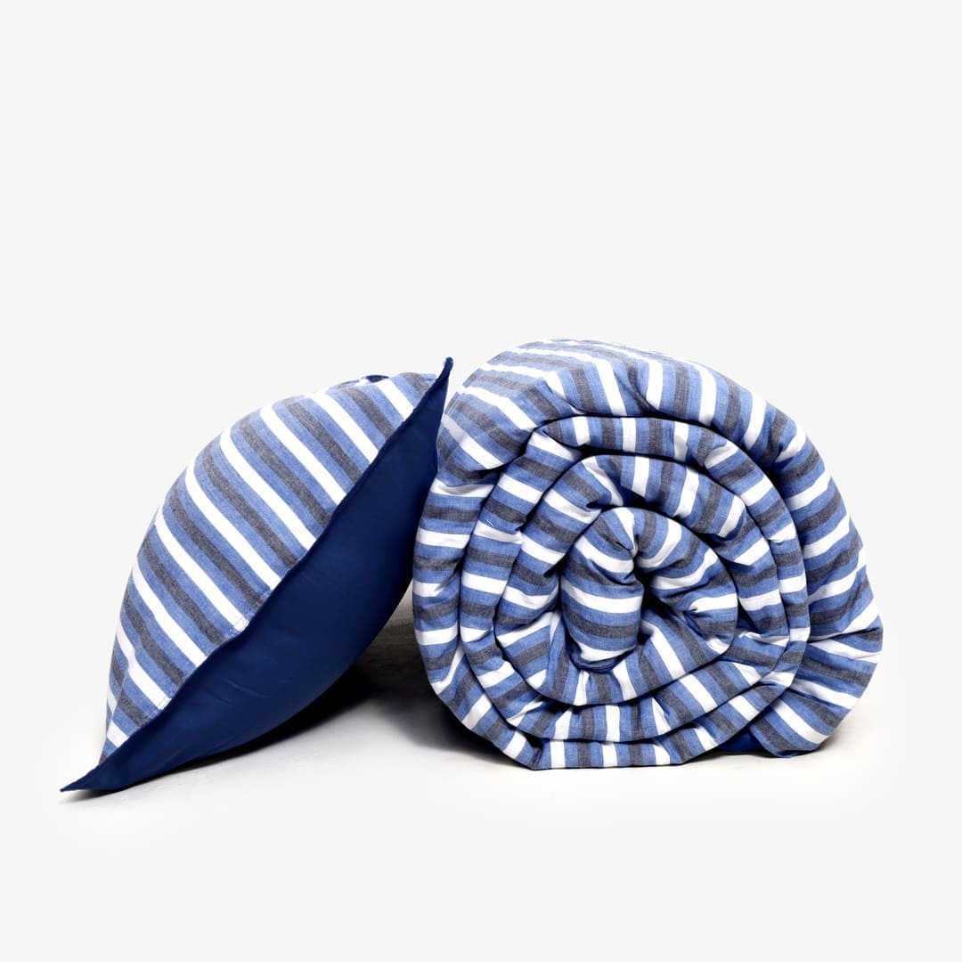 Linen Blend AC Comforter With 2 Pillow Cases and 1 Breakfast Pillow - Seafarer