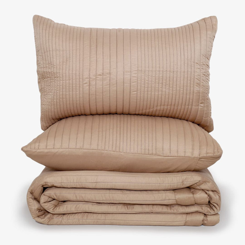 Zarf California King Size AC Comforters With 2 Pillow Cases & 2 Cushion Covers - Tan