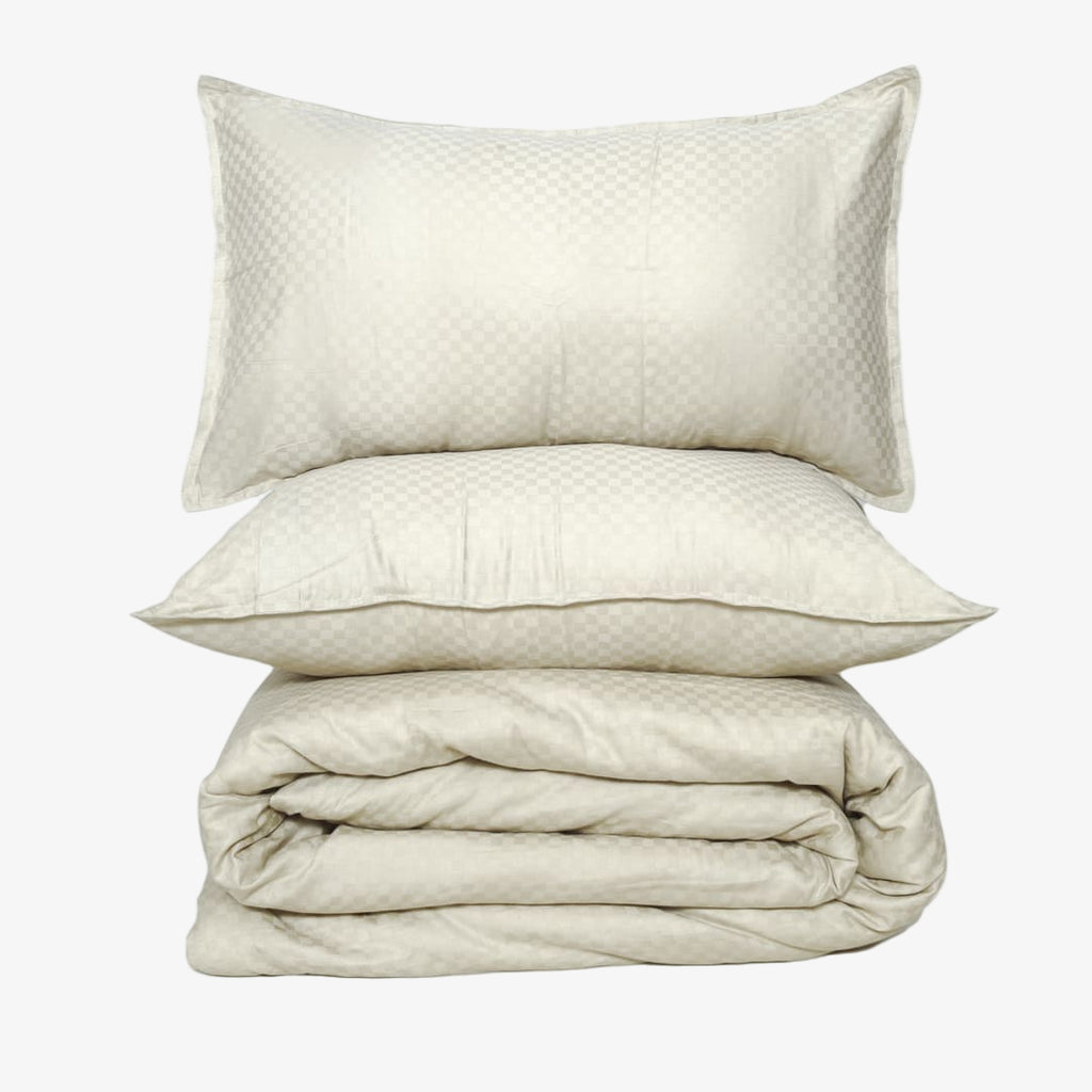 Zeries Egyptian Cotton Jacquard Bedsheets With 2 Pillow Cases & 2 Cushion Covers - Bisque