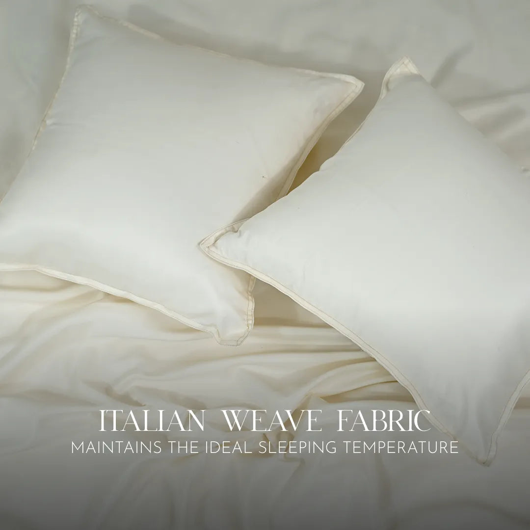 ZARF Italian Staple Weave Bedsheet For Single Size Bed With 2 Designer Pillow Cases, 2 Solid Pillowcases & 2 Cushion Covers - Porcelain