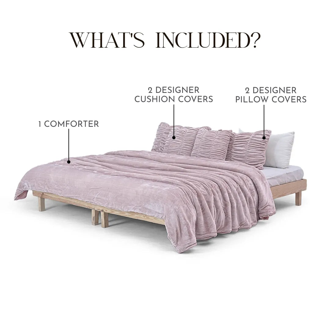 Zarf Boutique Comforter Set For Single Bed With 2 Designer Pillowcases & 2 Designer Cushion Covers - Boutique Dusty