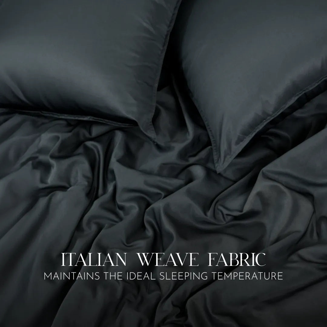 ZARF Italian Staple Weave Bedsheet With 2 Designer Pillow Cases, 2 Solid Pillowcases & 2 Cushion Covers - Cinder