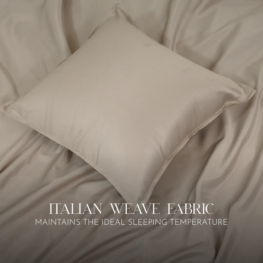 ZARF Italian Staple Weave Bedsheet For Single Size Bed With 2 Designer Pillow Cases, 2 Solid Pillowcases & 2 Cushion Covers - Marbelle