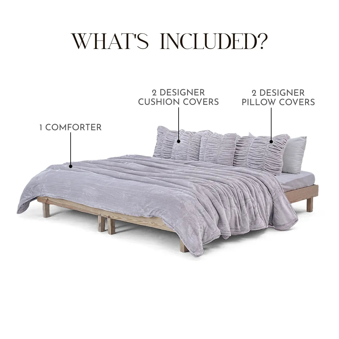 Zarf Boutique Comforter Set For Single Bed With 2 Designer Pillowcases & 2 Designer Cushion Covers - Boutique Shadow