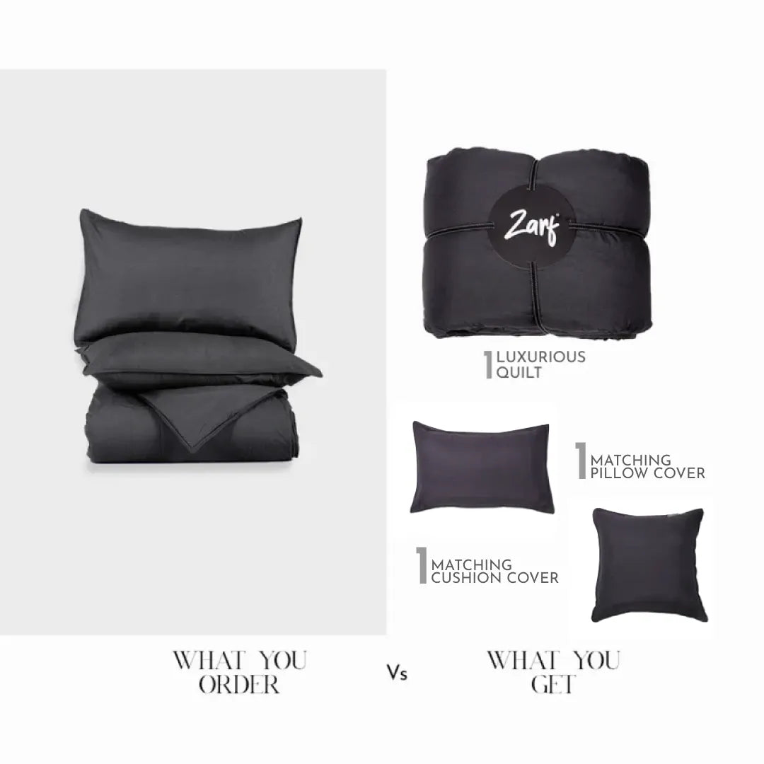 Zeries Baby Size Quilt With 1 Pillow Case & 1 Cushion Cover - Obsidian