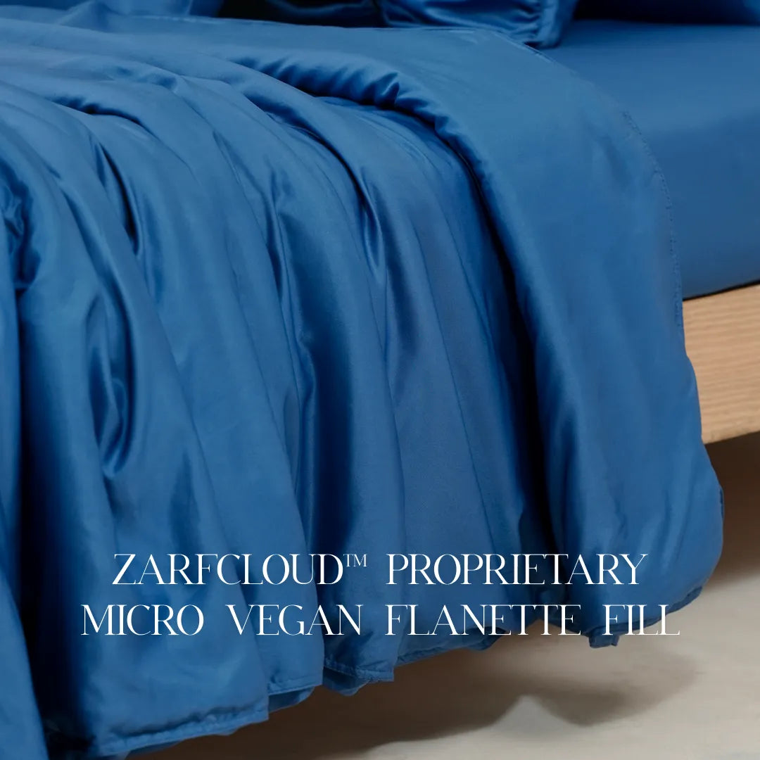 ZARF Italian Staple Weave Comforter For Single Size Bed With 2 Designer Pillow Cases, 2 Solid Pillowcases & 2 Cushion Covers - Indigo