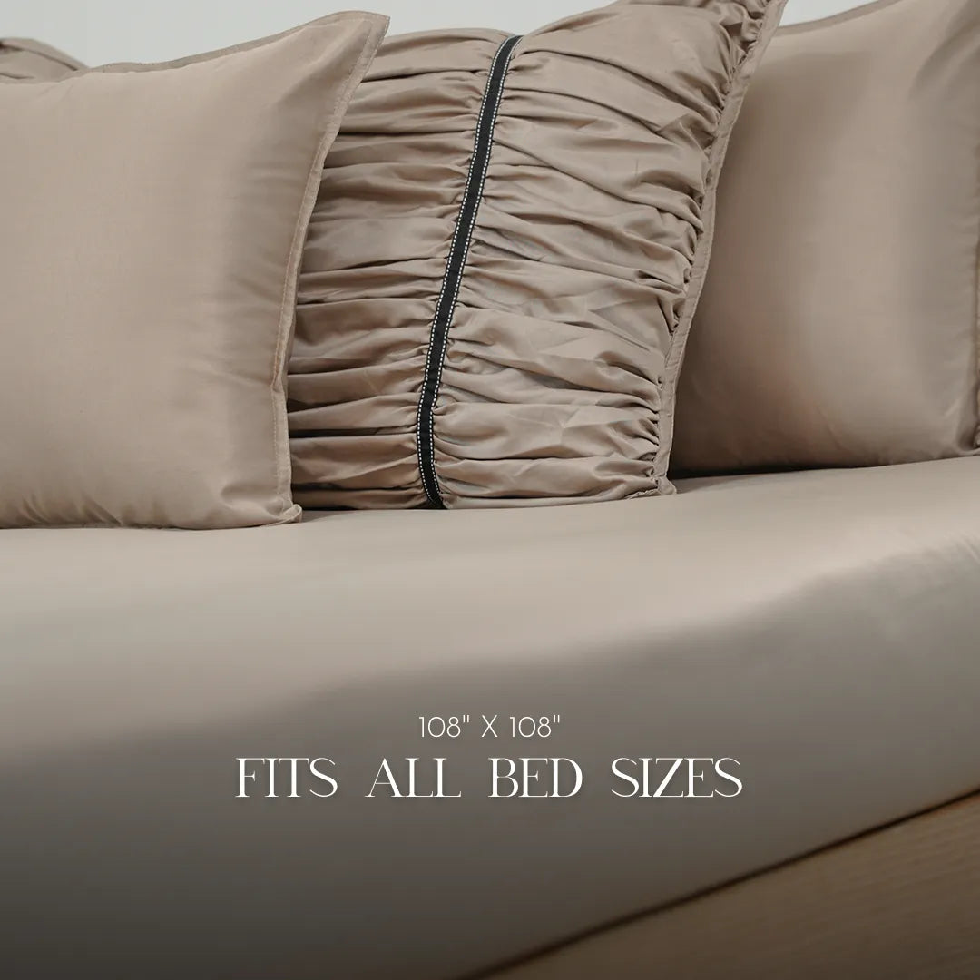 ZARF Italian Staple Weave Bedsheet With 2 Designer Pillow Cases, 2 Solid Pillowcases & 2 Cushion Covers - Marbelle