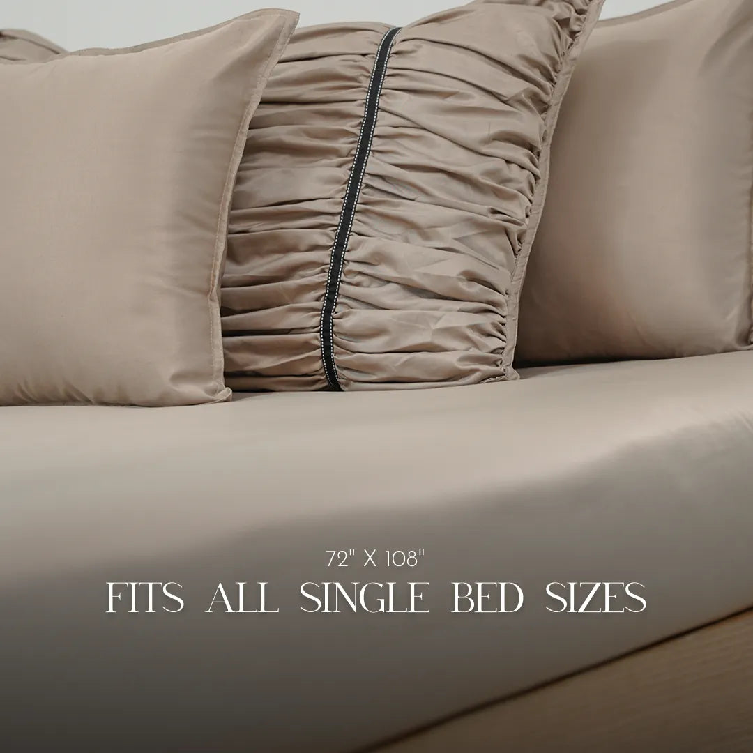 ZARF Italian Staple Weave Bedsheet For Single Size Bed With 2 Designer Pillow Cases, 2 Solid Pillowcases & 2 Cushion Covers - Marbelle