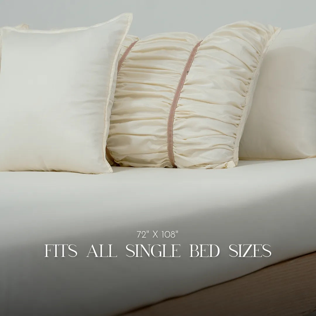 ZARF Italian Staple Weave Bedsheet For Single Size Bed With 2 Designer Pillow Cases, 2 Solid Pillowcases & 2 Cushion Covers - Porcelain