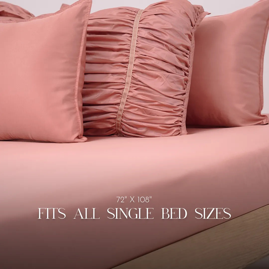 ZARF Italian Staple Weave Bedsheet For Single Size Bed With 2 Designer Pillow Cases, 2 Solid Pillowcases & 2 Cushion Covers - Orchid