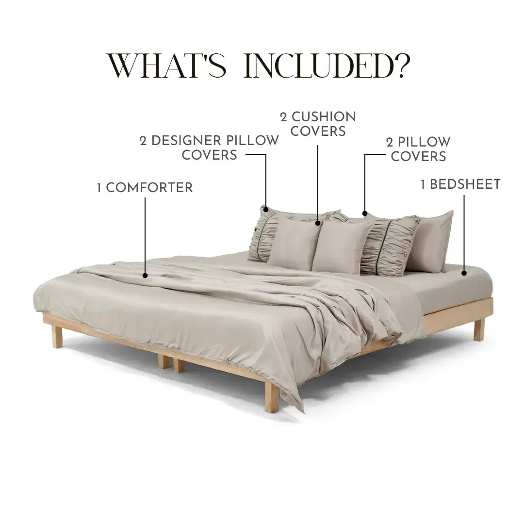 Zarf Italian Staple Weave Bedding Set Of 8 For Single Size Bed - Marbelle