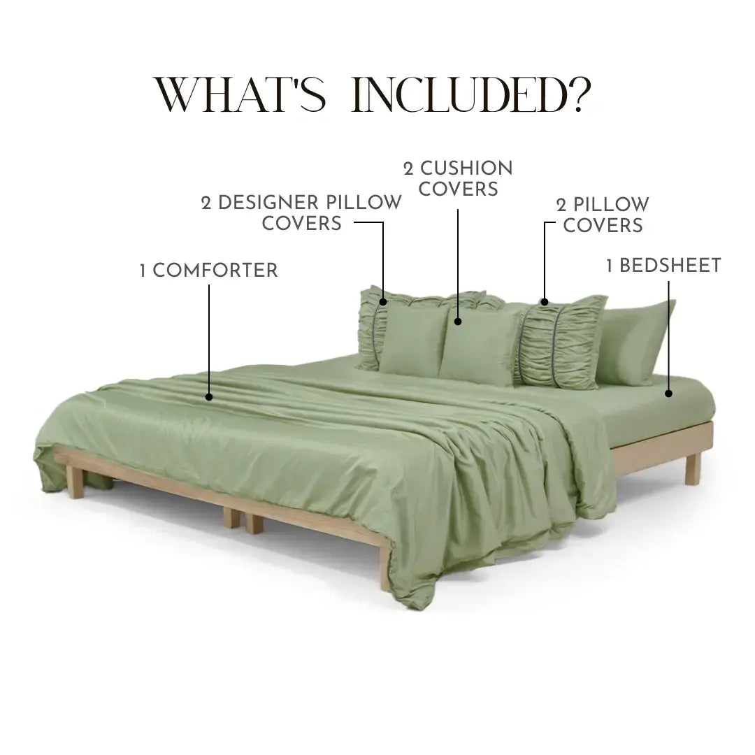 Zarf Italian Staple Weave Bedding Set Of 8 For Single Size Bed - Pine