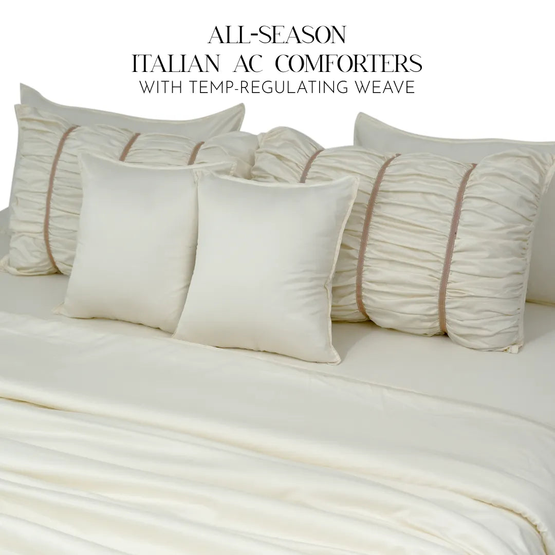 Zarf Italian Staple Weave Bedding Set Of 8 For Single Size Bed - Porcelain
