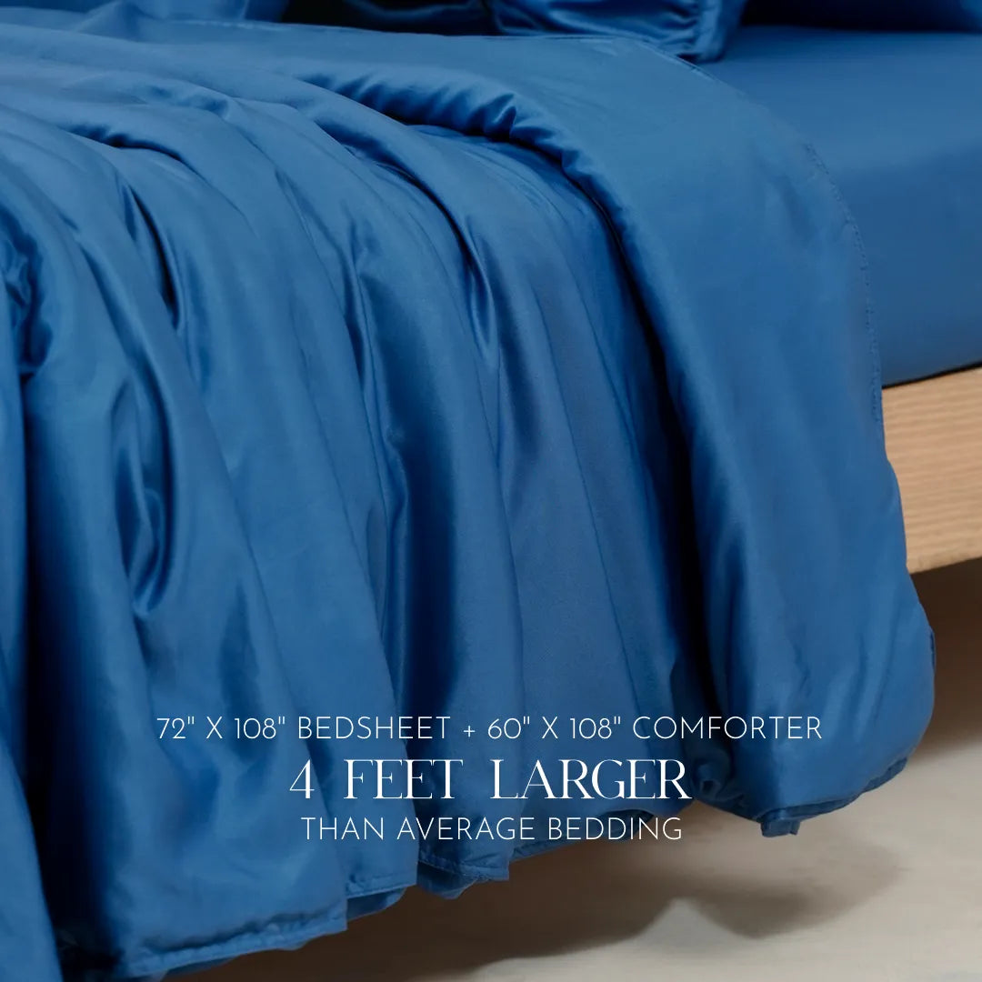 Zarf Italian Staple Weave Bedding Set Of 8 For Single Size Bed - Indigo