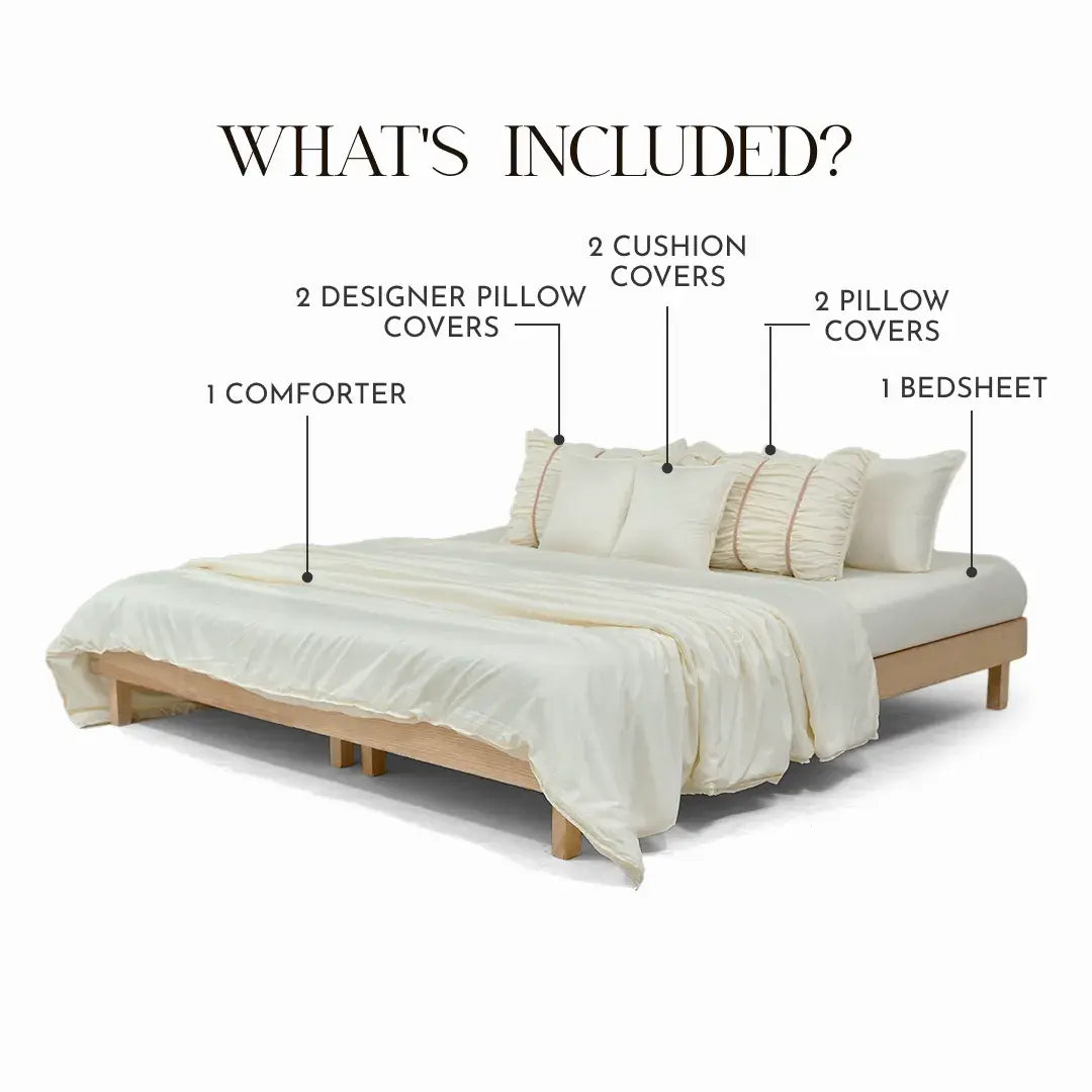Zarf Italian Staple Weave Bedding Set Of 8 For Single Size Bed - Porcelain