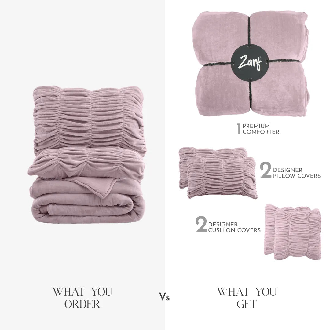 Zarf Boutique Comforter Set For Single Bed With 2 Designer Pillowcases & 2 Designer Cushion Covers - Boutique Dusty