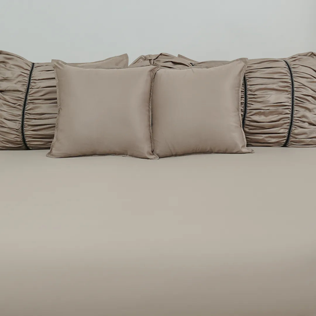 ZARF Italian Staple Weave Bedsheet For Single Size Bed With 2 Designer Pillow Cases, 2 Solid Pillowcases & 2 Cushion Covers - Marbelle