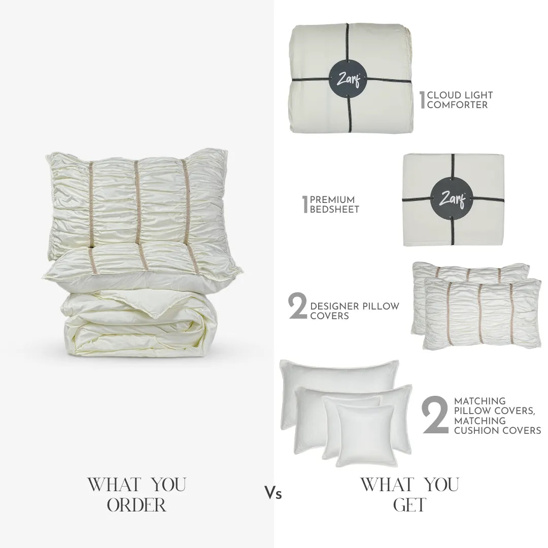 Zarf Italian Staple Weave Bedding Set Of 8 For Single Size Bed - Porcelain