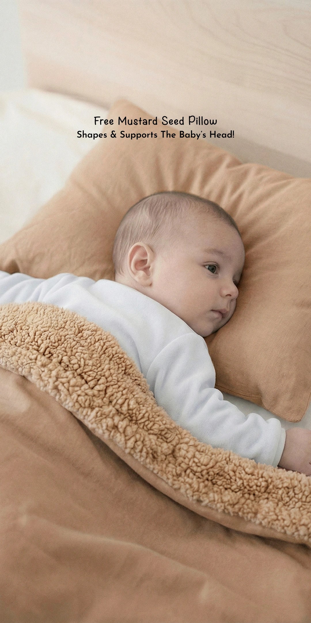 Reversible Winter Baby Blanket With 1 Pillow & 1 Pillow Cover - Teddy Bear Tan
