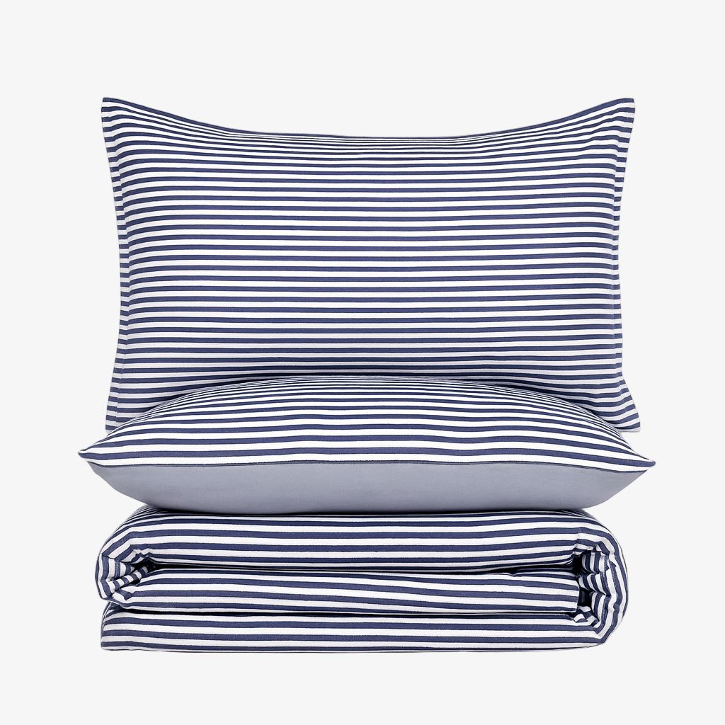 Linen Blend AC Comforter With 2 Pillow Cases and 1 Breakfast Pillow For Single Size Bed- Nautical