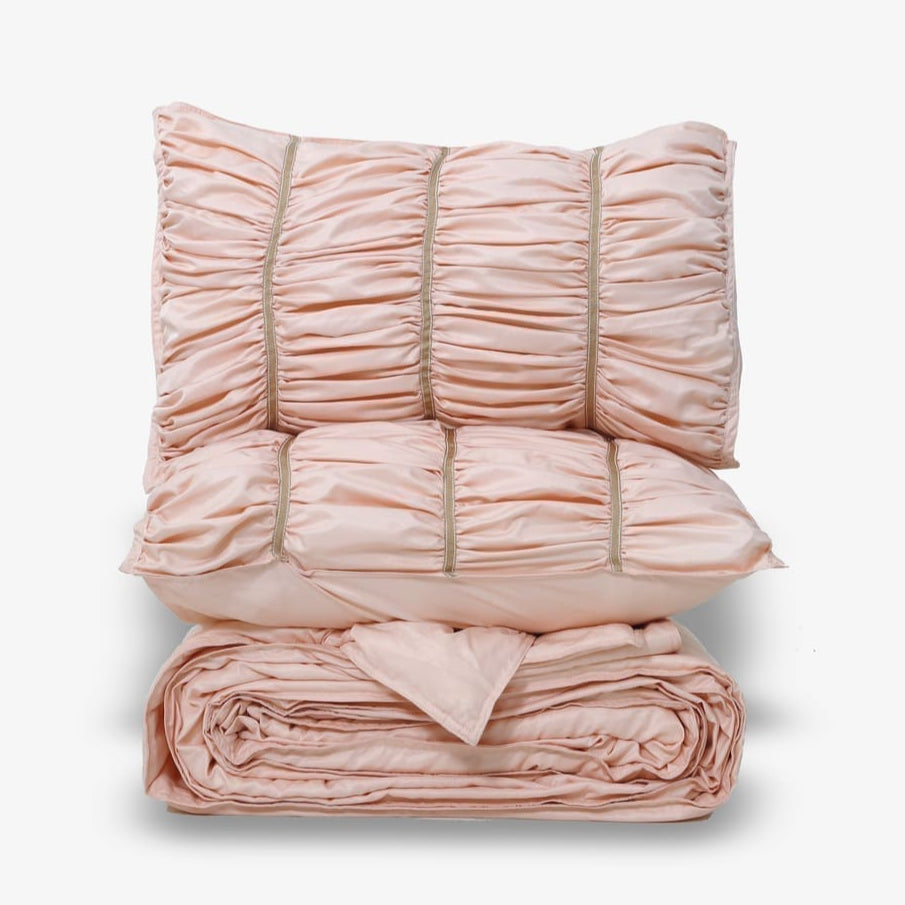 ZARF Italian Staple Weave Comforter With 2 Designer Pillow Cases, 2 Solid Pillowcases & 2 Cushion Covers - Dahlia