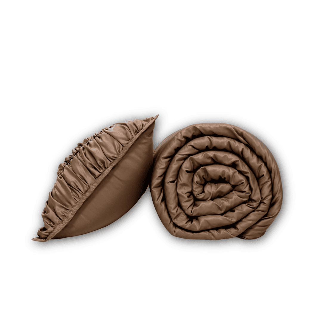 ZARF Italian Staple Weave Comforter With 2 Designer Pillow Cases, 2 Solid Pillowcases & 2 Cushion Covers - Caramel