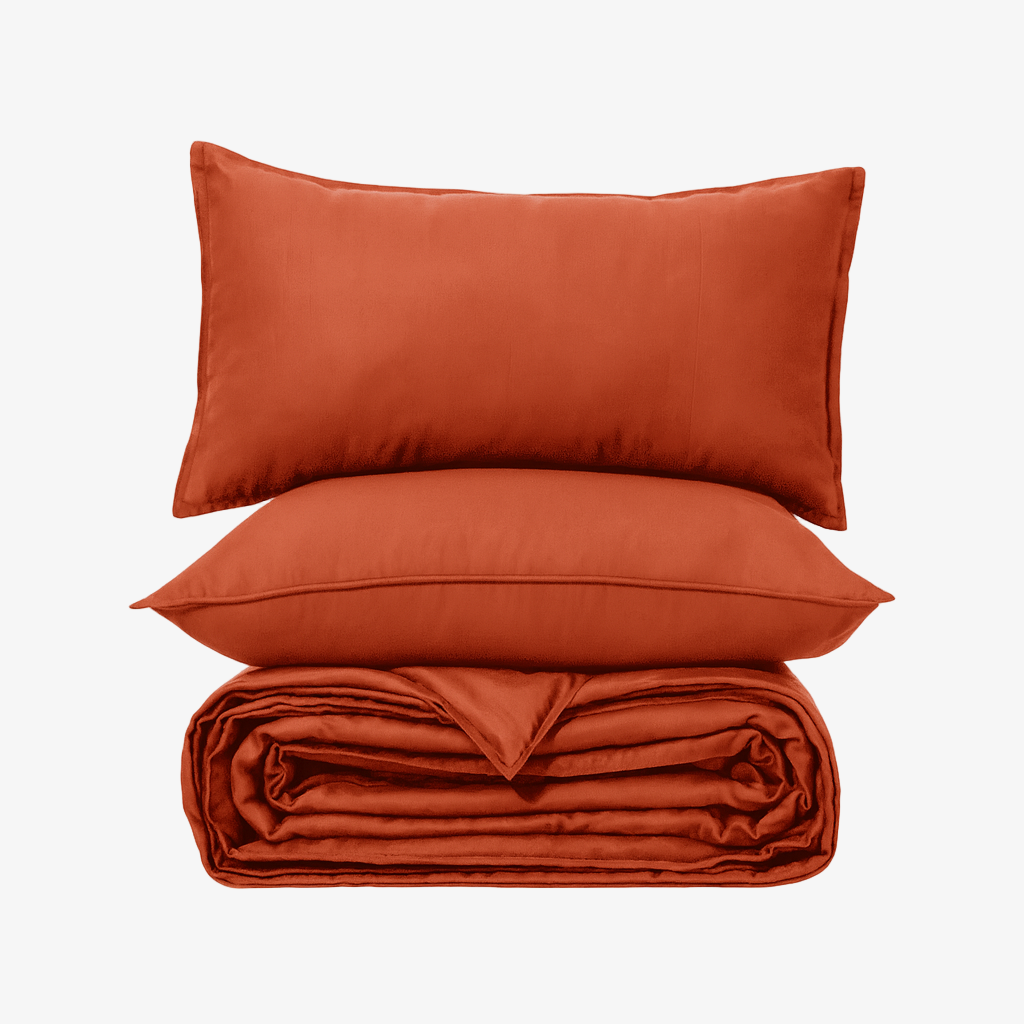 Zeries Egyptian Cotton Single Size Bedsheet With 2 Pillow Cases & 2 Cushion Covers - Terra