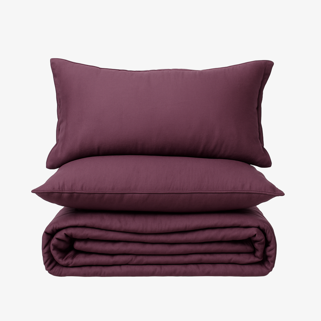 Zeries Egyptian Cotton Single Size Bedsheet With 2 Pillow Cases & 2 Cushion Covers - Plum