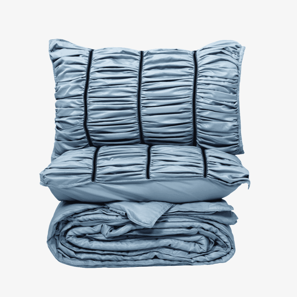 ZARF Italian Staple Weave Bedsheet For Single Size Bed With 2 Designer Pillow Cases, 2 Solid Pillowcases & 2 Cushion Covers - Skyline