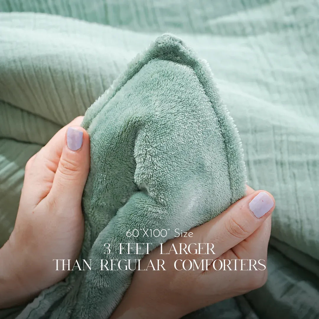 ZARF French Muzlin Velvet Comforter For Single Size Bed With 2 Cushion Covers - Sage