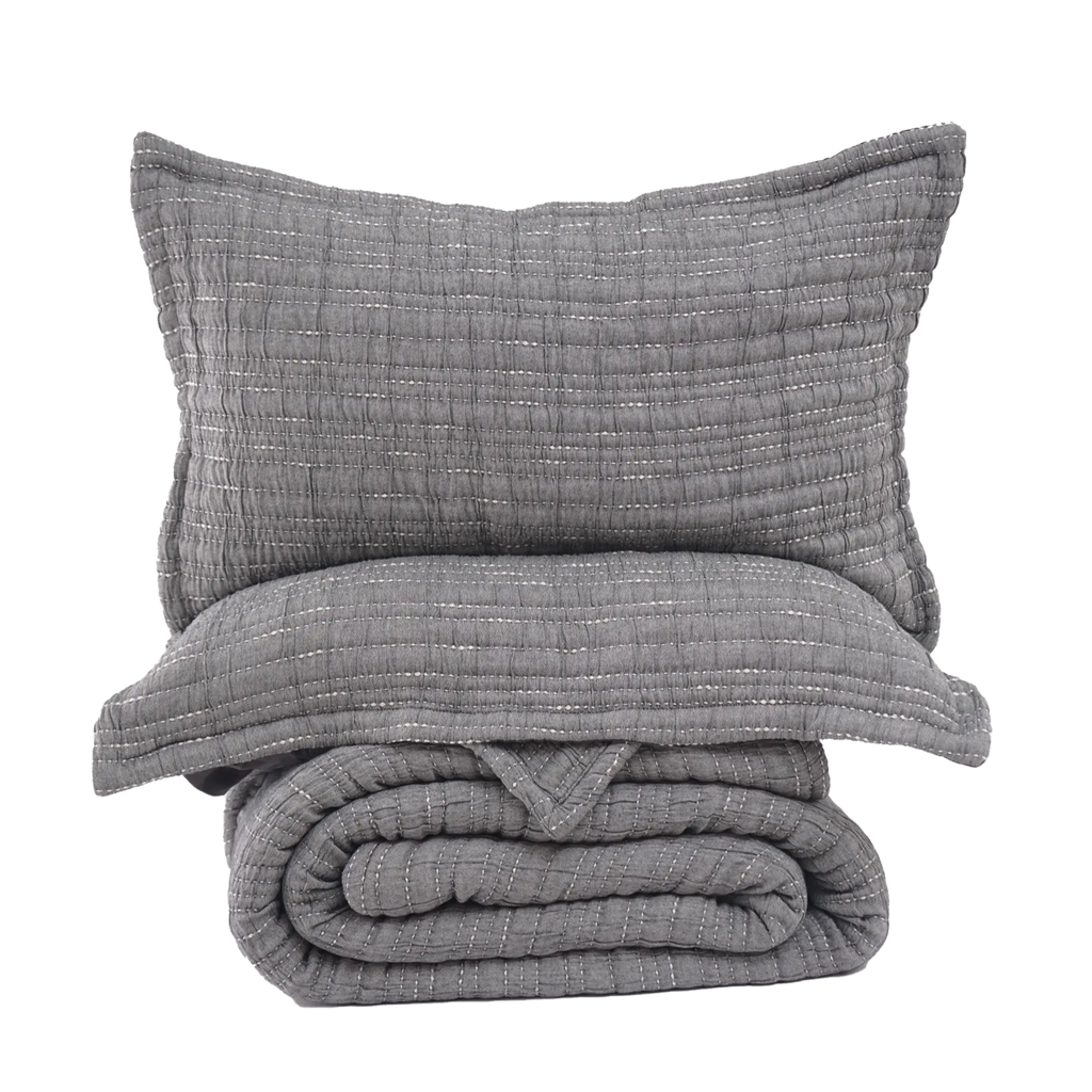 Zarf King Size Pure Cotton Cottage Blanket with 2 Pillowcases and 1 Cushion Cover - Greyling
