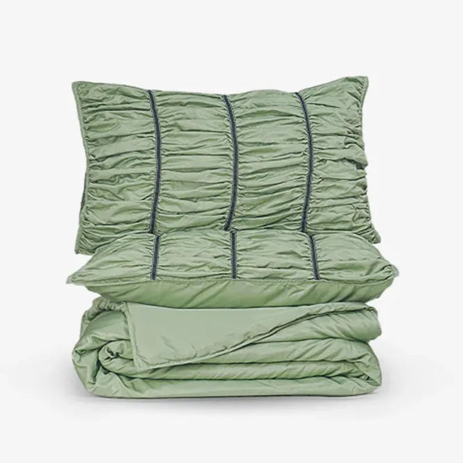 ZARF Italian Staple Weave Comforter With 2 Designer Pillow Cases, 2 Solid Pillowcases & 2 Cushion Covers - Pine