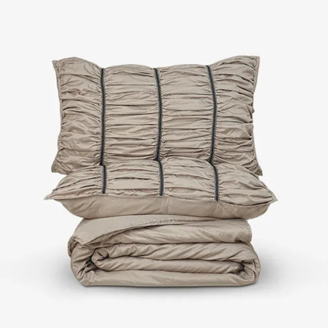 ZARF Italian Staple Weave Bedsheet For Single Size Bed With 2 Designer Pillow Cases, 2 Solid Pillowcases & 2 Cushion Covers - Marbelle