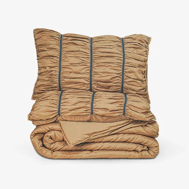 ZARF Italian Staple Weave Comforter With 2 Designer Pillow Cases, 2 Solid Pillowcases & 2 Cushion Covers - Butterscotch