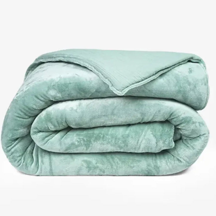 Zarf King Size French Muzlin Velvet AC Blanket With 2 Cushion Covers - Sage