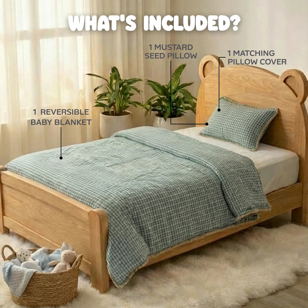 Reversible Baby Blanket With 1 Pillow & 1 Pillow Cover - Dewdrop