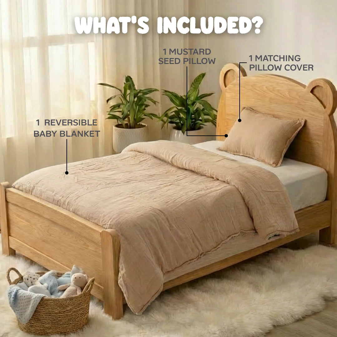 Reversible Baby Blanket With 1 Pillow & 1 Pillow Cover - Teddy Bear Tan