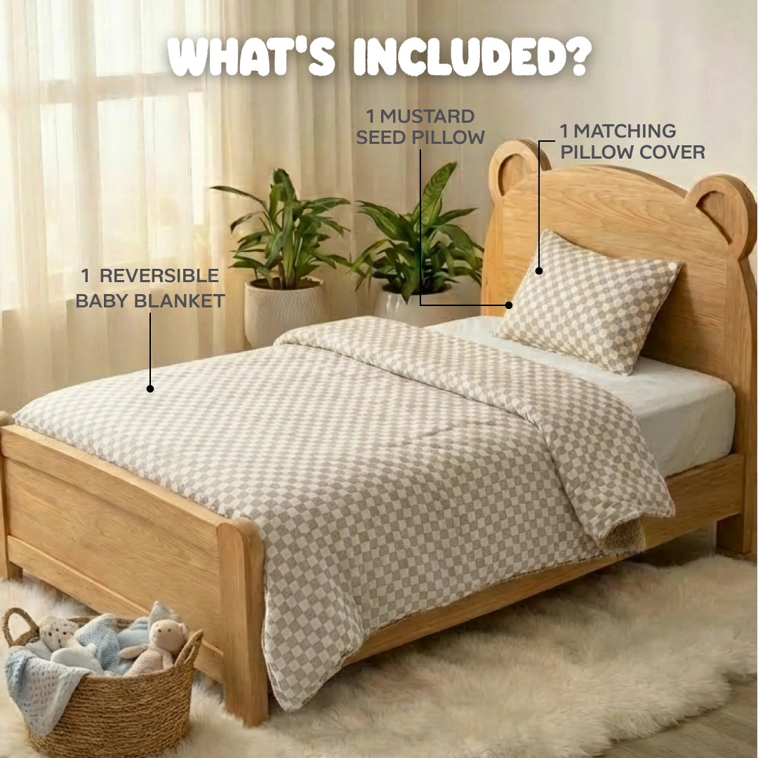 Reversible Baby Blanket With 1 Pillow & 1 Pillow Cover - Toasted Marshmallow