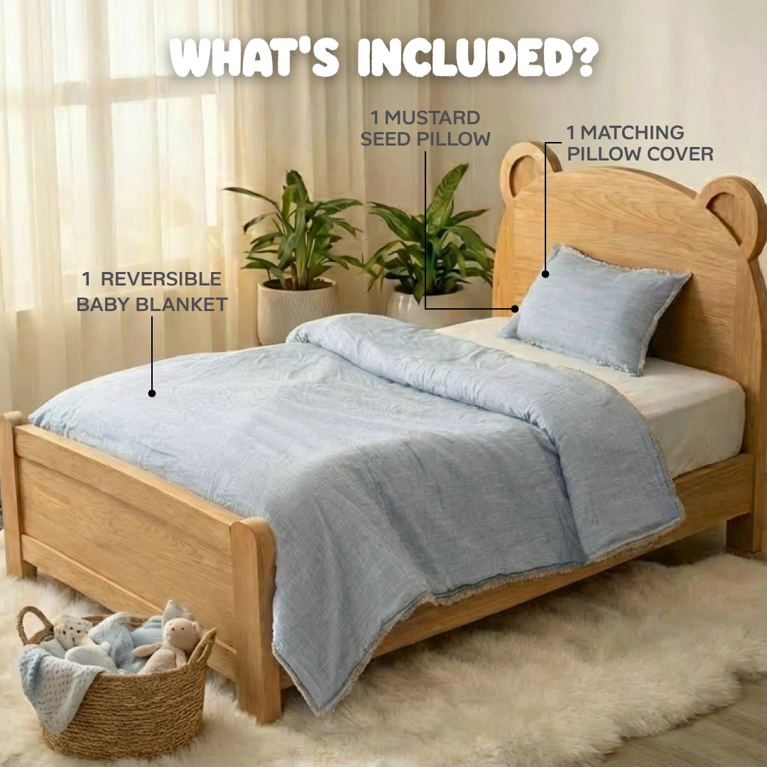 Reversible Baby Blanket With 1 Pillow & 1 Pillow Cover - Sky Daze