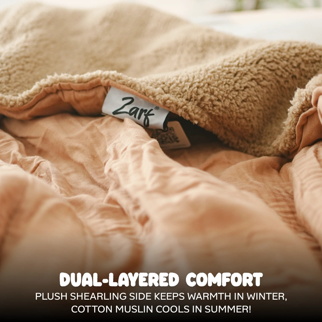 Reversible Baby Blanket With 1 Pillow & 1 Pillow Cover - Teddy Bear Tan