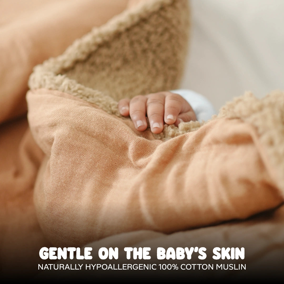 Reversible Baby Blanket With 1 Pillow & 1 Pillow Cover - Teddy Bear Tan