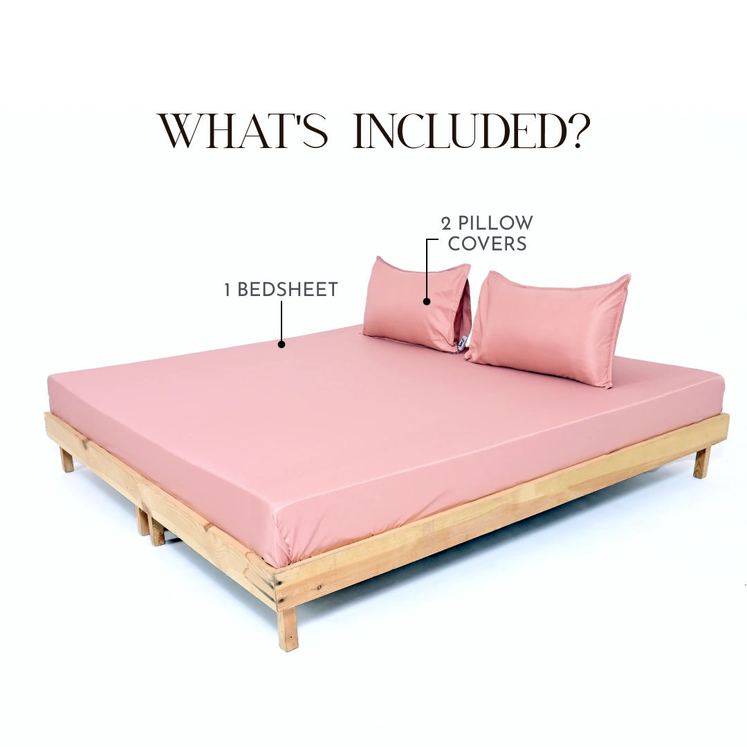 ZARF Italian Staple Weave Bedsheet With 2 Solid Pillowcases - Orchid