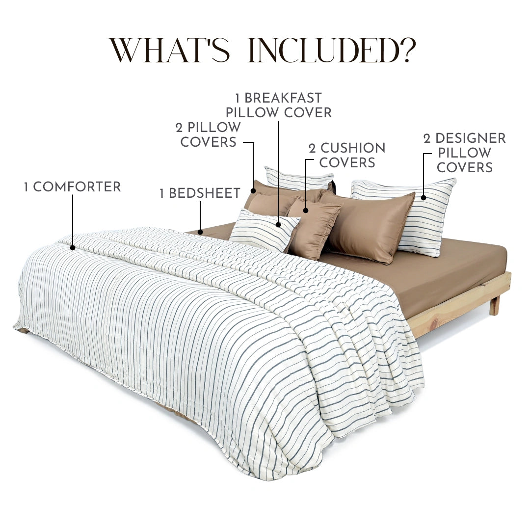 Zarf Linen Blend Bedding Set Of 9 For Single Size Bed - Arden