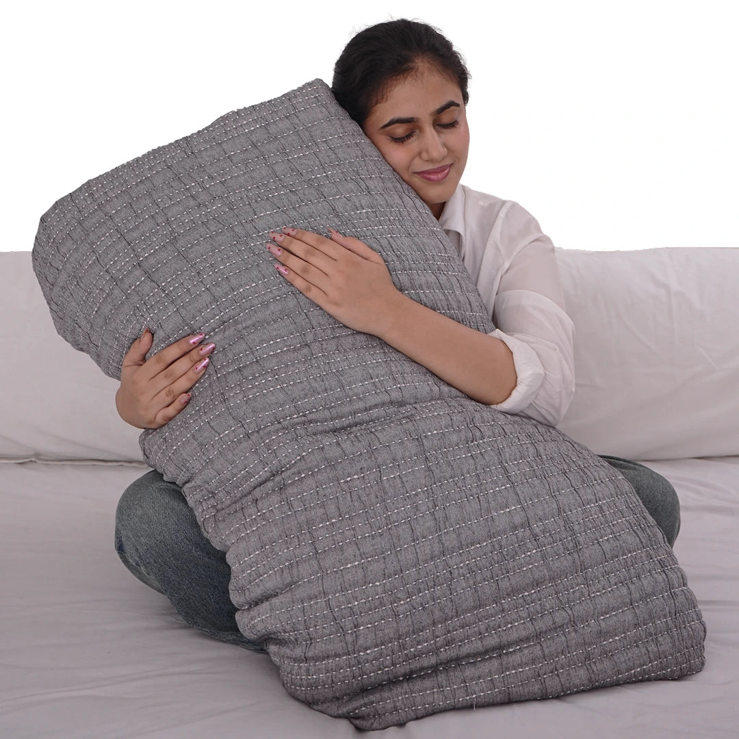 Zarf King Size Pure Cotton Cottage Blanket with 2 Pillowcases and 1 Cushion Cover - Greyling