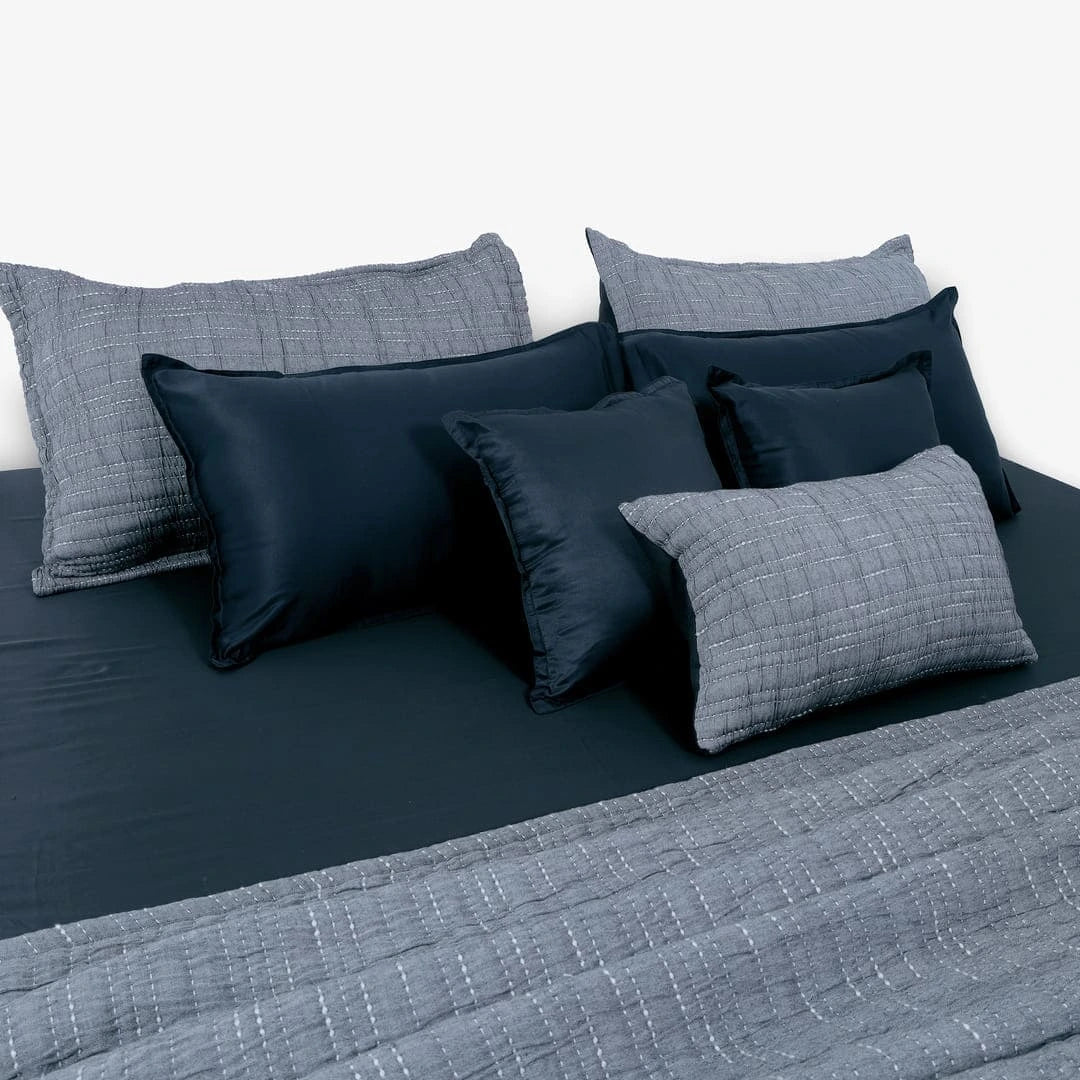 Zarf King Size Pure Cotton Cottage Blanket with 2 Pillowcases and 1 Cushion Cover - Greyling