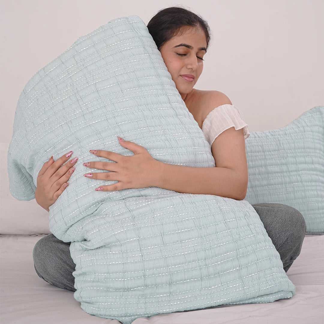 Zarf Pure Cotton Cottage Comforter For Single Size Bed With 2 Pillowcases & 1 Cushion Cover - SpringLeaf